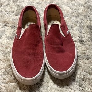 Burgundy/Red Suede Vans Slip-Ons